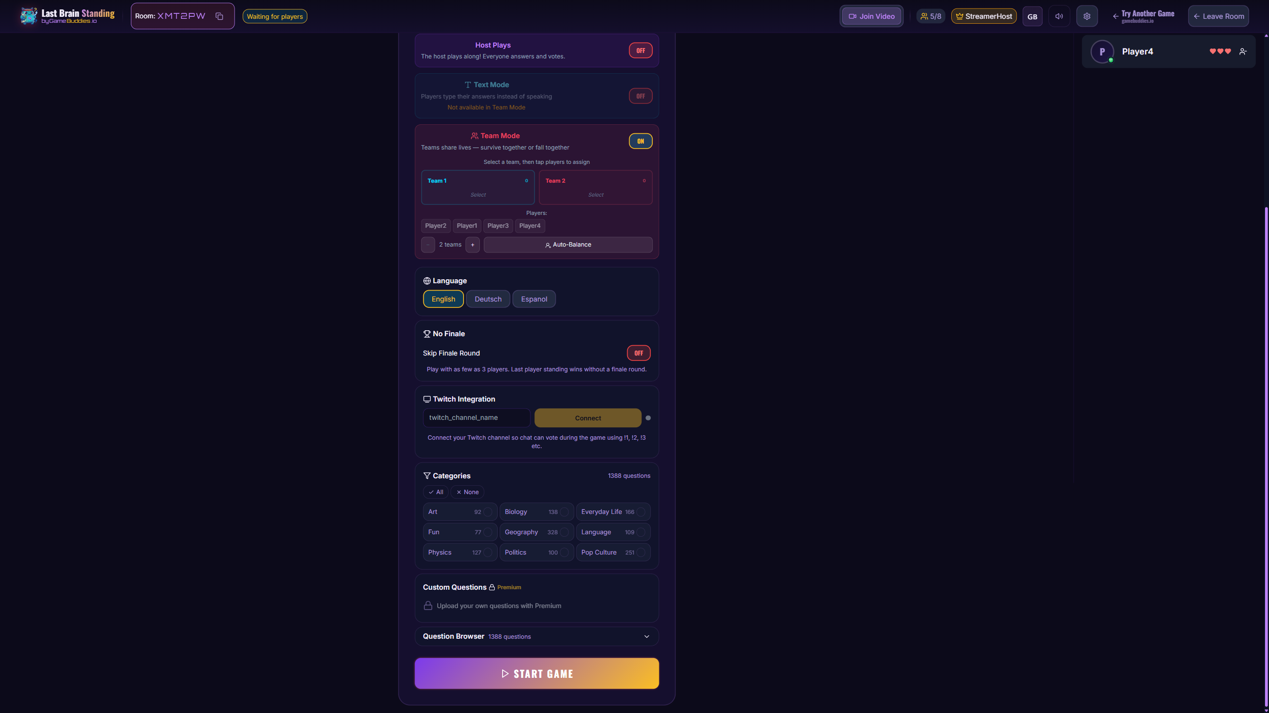 Last Brain Standing team mode settings
