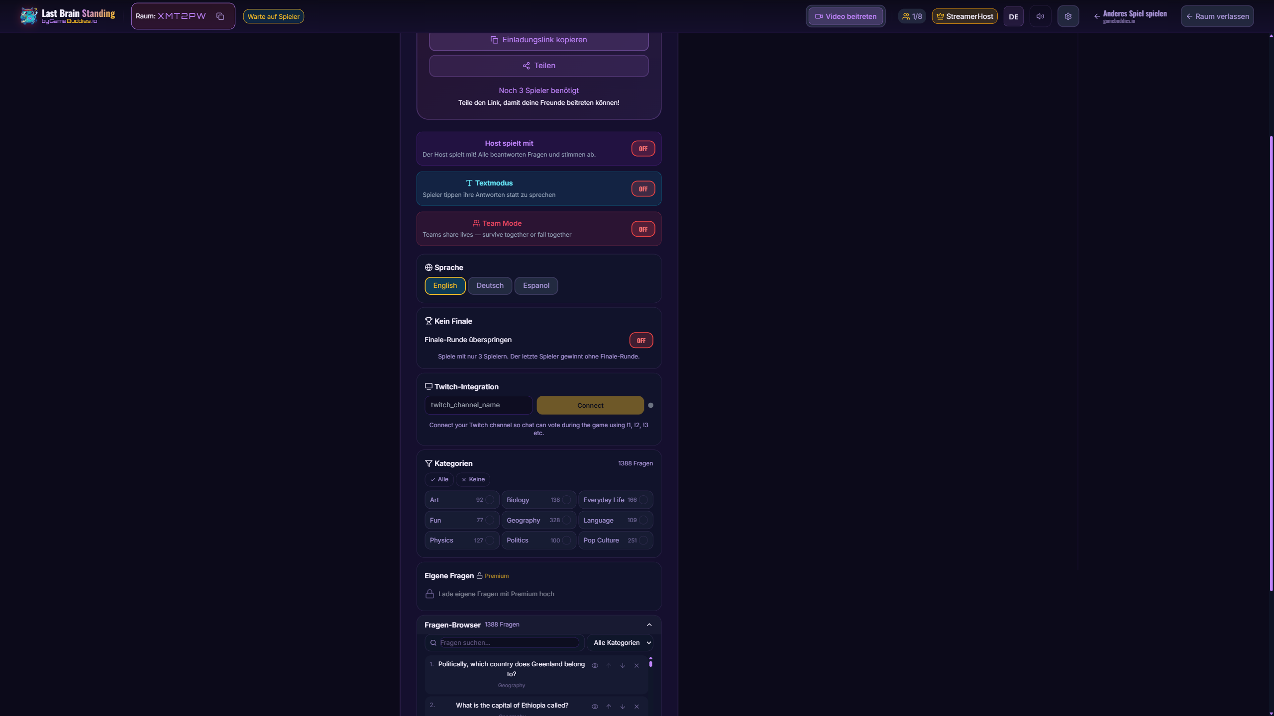 Last Brain Standing question browser