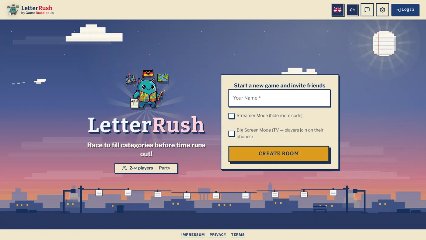 Letter Rush start screen